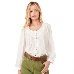 FREE PEOPLE FLOWY BOHO COTTON OFF WHITE BLOUSE S